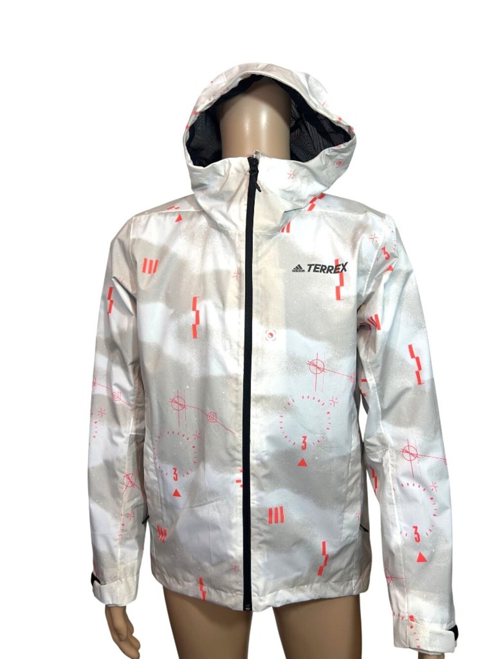 Adidas TERREX Camo RAIN.RDY Jacket Men’s S Grey White Red/Orange Windbreaker